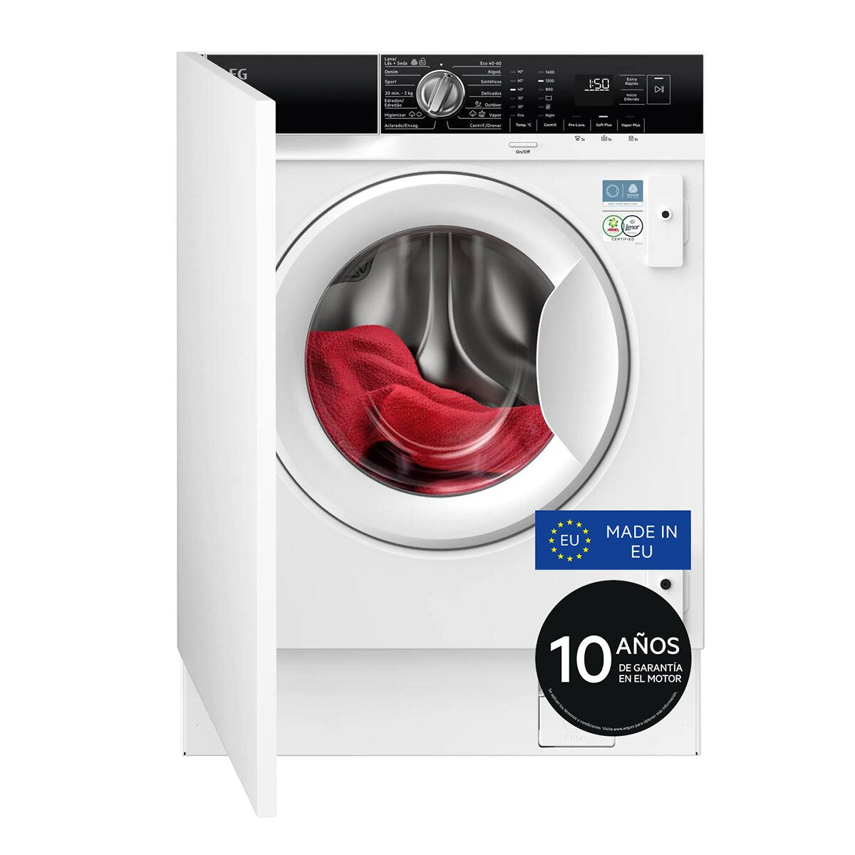 Lavadora integrable AEG 8 Kg / 1400 rpm, TimeSave, Vapor, Serie 7000 - LFU7G8434F - Silver